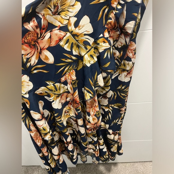 JJ's House Ruffles Floral Halter Trumpet Satin Asymmetrical Midi Dress - Picture 10 of 11